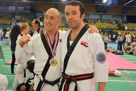 Master Forde with a very  happy Peter Murray winner Gold Medal sparring, gold medal forms, Bronze medal breaking.