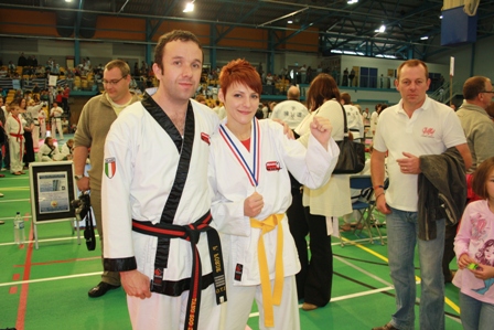 Master Forde with his student Kinga Jacek winner Silver Medal Sparring & Bronze Medal forms