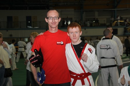 Master Forde with his student Kinga Jacek winner Silver Medal Sparring & Bronze Medal forms